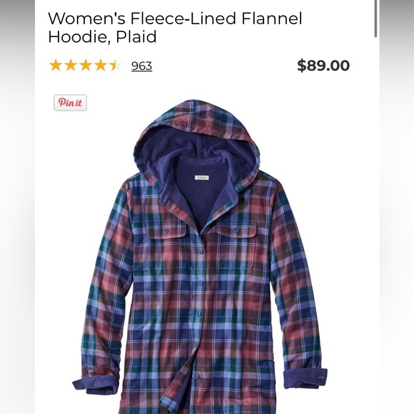 L.L.Bean fleece lined flannel hoodie - Picture 7 of 8